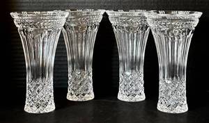 K - Bombay Clear Glass Diamond and Leaf Pattern Vases (Lot of 4)