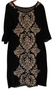 UBR1 - Peruvian Connection Black Damask Knit Dress - Size Large