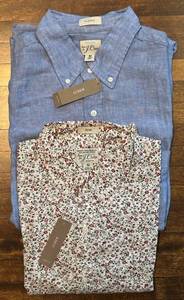 UBR1 - J.Crew Classic Irish Linen Short Sleeve Shirt M - Floral Print Slim Button-Down Shirt M