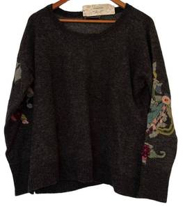 UBR1 - Peruvian Connection XL Folkloric Pullover - Embroidered Sleeve Knit Sweater