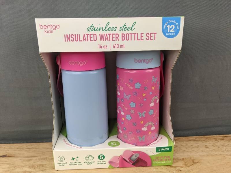 Bentgo Kids Stainless Steel Insulated Water Bottle Set 2-Pack, 14 oz - Brand New