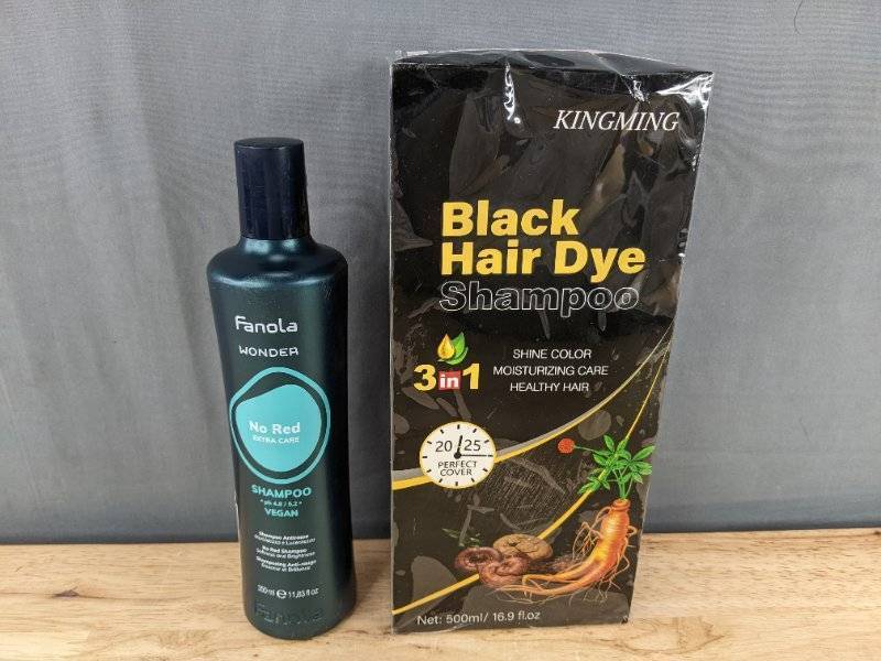 Fanola Wunder No Red Extra Care Shampoo & Kingming Black Hair Dye Shampoo - Brand New