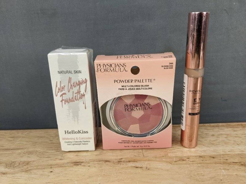 HelloKiss Foundation - PF Powder Palette Blush (Blushing Rose) - Revolution Eye Bright Concealer - Brand New