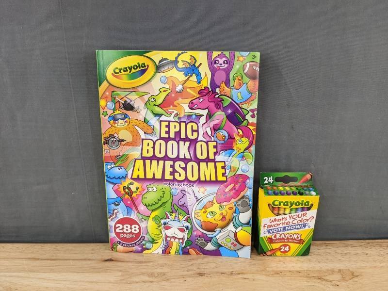 Crayola Epic Book of Awesome Coloring Book & Crayons 24-Pack - Brand New