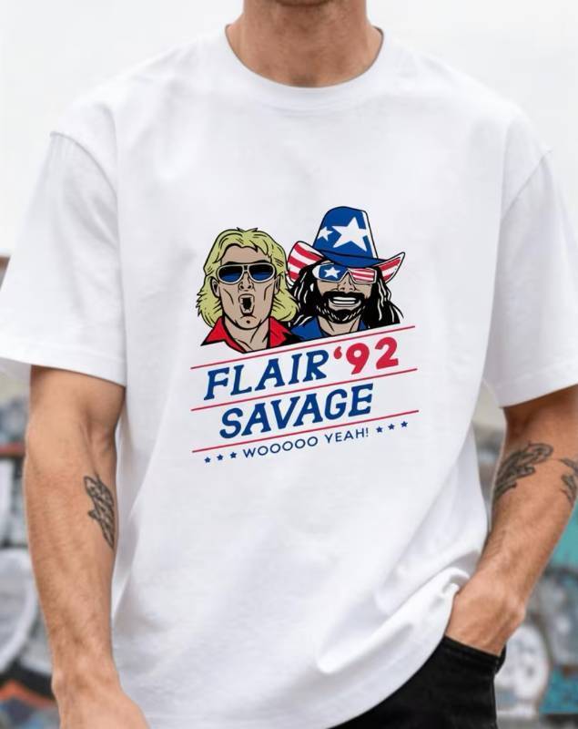 Ric Flair & Randy Macho Man Savage 1992 Presidential Woooo Yeah WWF Wrestling T-Shirt, Mens XXL - New