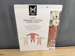 Members Mark 3-Pack Organic Cotton Sleep & Play Pajamas, Size Newborn - Brand New