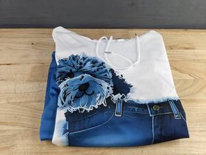 Dog Print Hoodie - Womens Medium, White and Blue - Brand New