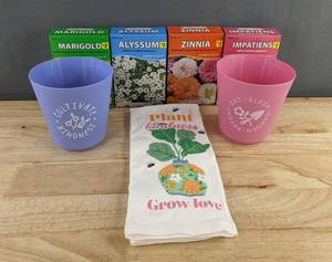 American Seed 4 Flower Seed Packs, 2 Planters & Towel - Brand New