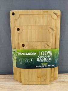 Wangmuxe 100% Organic Bamboo 3 Piece Cutting Board Set - Brand New