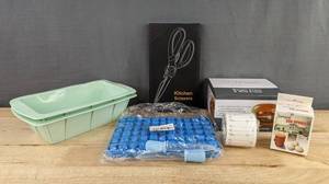 Assorted Kitchen Accessories - Burger Press & Grill Press, Kitchen Scissors, Food Label Stickers, Etc. - Brand New