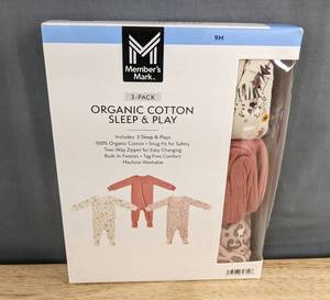 Members Mark 3-Pack Organic Cotton Sleep & Play - Size 9M - Brand New