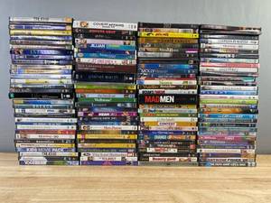 120 DVD Movie Collection - Mad Men, Oceans 12, The Break Up, True Blood, The Princess Bride, The Cat in the Hat, Shrek, 13 Going on 30, Santa Clause 2, Mean Girls, Beerfest, Muppet Treasure Island, The Never Ending Story C