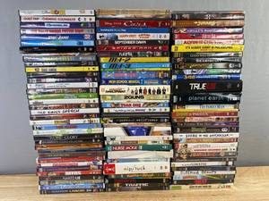 110 DVD Movie Collection - The Office, Simpsons, Hitch, Crystal Skull, Seabiscuit, Family Man, Planet Earth, Spider-Man 2, Indiana Jones, Home Alone, Monsters Inc C