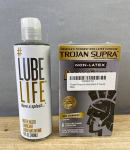 Trojan Supra Non-Latex Condoms & Lube Life Water-Based Lubricant - Brand New