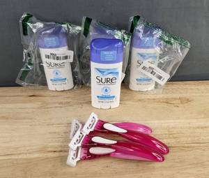 Sure Deodorant & Razor Shaving Handles with Blades, 4 Total of Each - Brand New