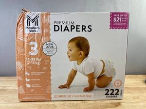 Members Mark Premium Diapers Size 3, 222 Total - Brand New