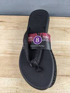 Flojos Womens Memory Foam Flip Flops - Size 8, Black - Brand New