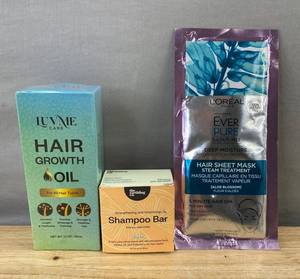 Luvme Care Hair Growth Oil, the Earthling Co. Shampoo Bar & Loreal EverPure Hair Sheet Mask Mixed - Brand New