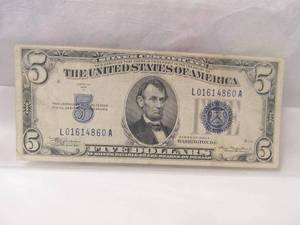 1934A Five Dollar Silver Certificate # L01614860A