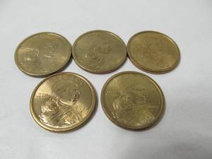 Five 2000P Sacagawea Dollar Coins