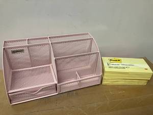Pink Desk Organizer and Lined Post-It Notes