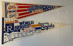 (2) 1985 World Series Baseball Vintage Pennants - Cardinals  Royals