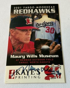 Maury Wills Autographed Card From Fargo-Moorhead Museum