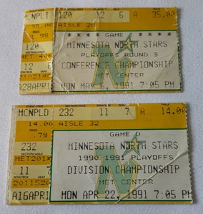 (2) Minnesota North Stars 1991 Playoff Tickets - Division and Conference Championship