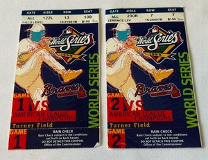 1999 World Series Game 1 and 2 Tickets Atlants Braves vs. New York Yankees