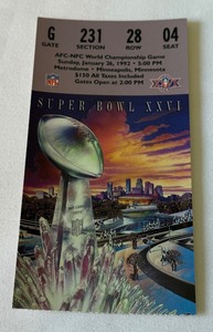 Super Bowl XXVI 1992 Championship Football Game in Minneapolis