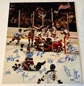 1980 Olympic Hockey Team Autographed 16x20 Photo w Steiner COA - Miracle on Ice - Herb Brooks  All 20 Players Mark Pavelich, Bob Suter,  Neal Broten, Jim Craig, Mike Eruzione, Mark Wells, John Harrington,