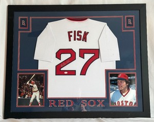 Carlton Fisk Autographed Jersey w JSA COA - Custom Framed and Matted 43.5x35.5 Boston Red Sox Baseball