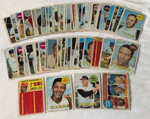 75 Card Lot 1969 Topps Vintage Baseball Cards, low grade