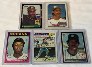 5 Vintage and Rooki baseball Card Lot - Bonds, Johnson, Mattingly, Yount, Robinson 1975-1989