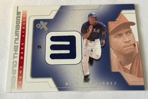 Alex Rodriguez Game-Worn Relic 2002 Fleer Ex Behind the Numbers Baseball Card