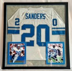 Barry Sanders Autographed Jersey w/ Beckett COA Custom Framed, Matted, Photos - 34"x35" - Detroit Lions Football