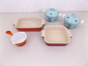 Lot of Le Creuset, Drescoware, and Dru Holland Enamel, Cast Iron, and Stoneware