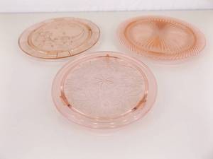 Lot of 3 Pink Depression Glass Cake Plates