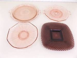 Lot of 3 Pink and 1 Purple Depression Glass Serving Trays