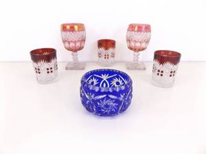 Lot of 6 Westmoreland and Bohemian Glass Tumblers and Bowl