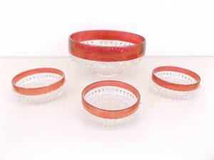 Lot of 4 Indiana Glass Diamond Point Ruby 10 and 5 Bowls