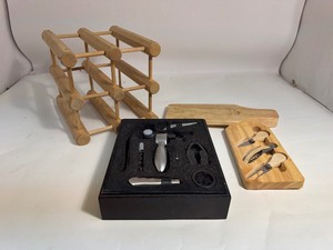 Connoisseur Corkscrew Deluxe Set, Martinelli Winery & Vineyards Cheese Board, & Wooden Wine Rack