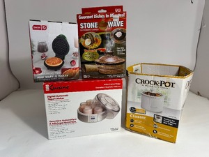 Stone Wave Microwave Cooker, Mini Waffle Maker, Digital Automatic Yogurt Maker, & 1.5 Qt Crockpot