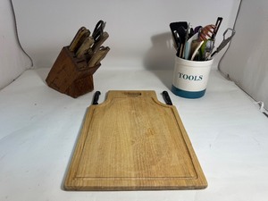 Ronco Carving Board With Carving Knife and Fork, Knife Block, & Utensil Tool Holder