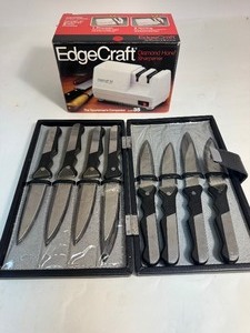 Black Angus 6 Piece Steak Knife Set in Storage Case & Knife Sharpener