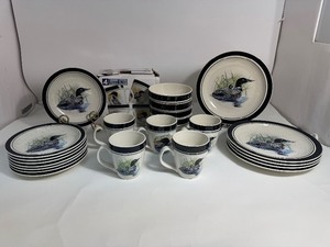 Large Set of Folk Craft Stoneware LOON LAKE Scotty Z