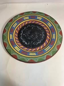 Vintage Clay Mexican Aztec Handpainted Plate