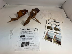 Lot of (2) Antique Wooden Stereoscope Viewers w Accessories