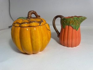 American Atelier Pumpkin Soup Tureen & 1993 Wangs International Orange Pitcher