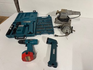 Lot of (2) Makita Cordless Driver Drill W Bit Set, Makita Flashlight, Stanley Sander, & Craftsman 14 Industrial Power Drill